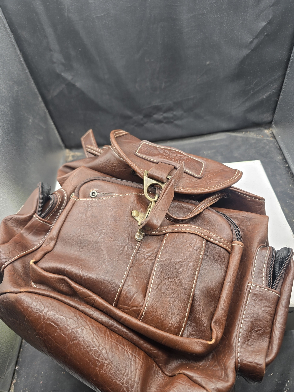 Classic Brown Faux-Leather Men's Backpack with Front Flap and Buckle